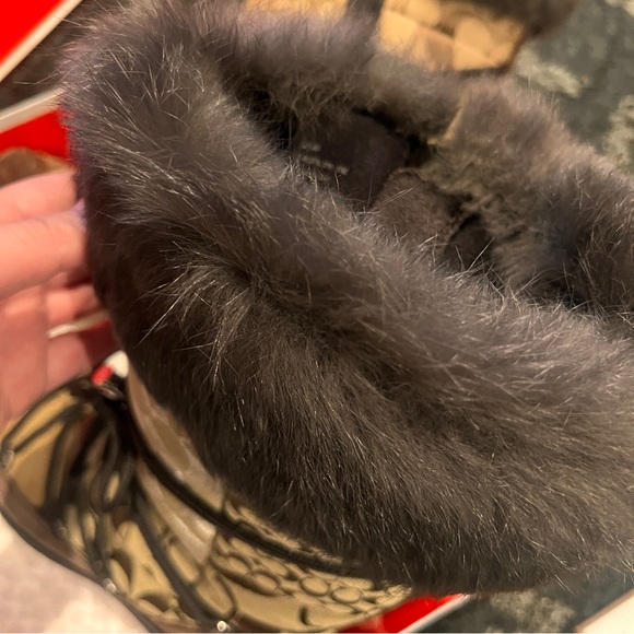 COACH LAURILYN PATCHWORK SIGNATURE CANVAS SUEDE FUR WINTER BOOTS - Picture 12 of 15